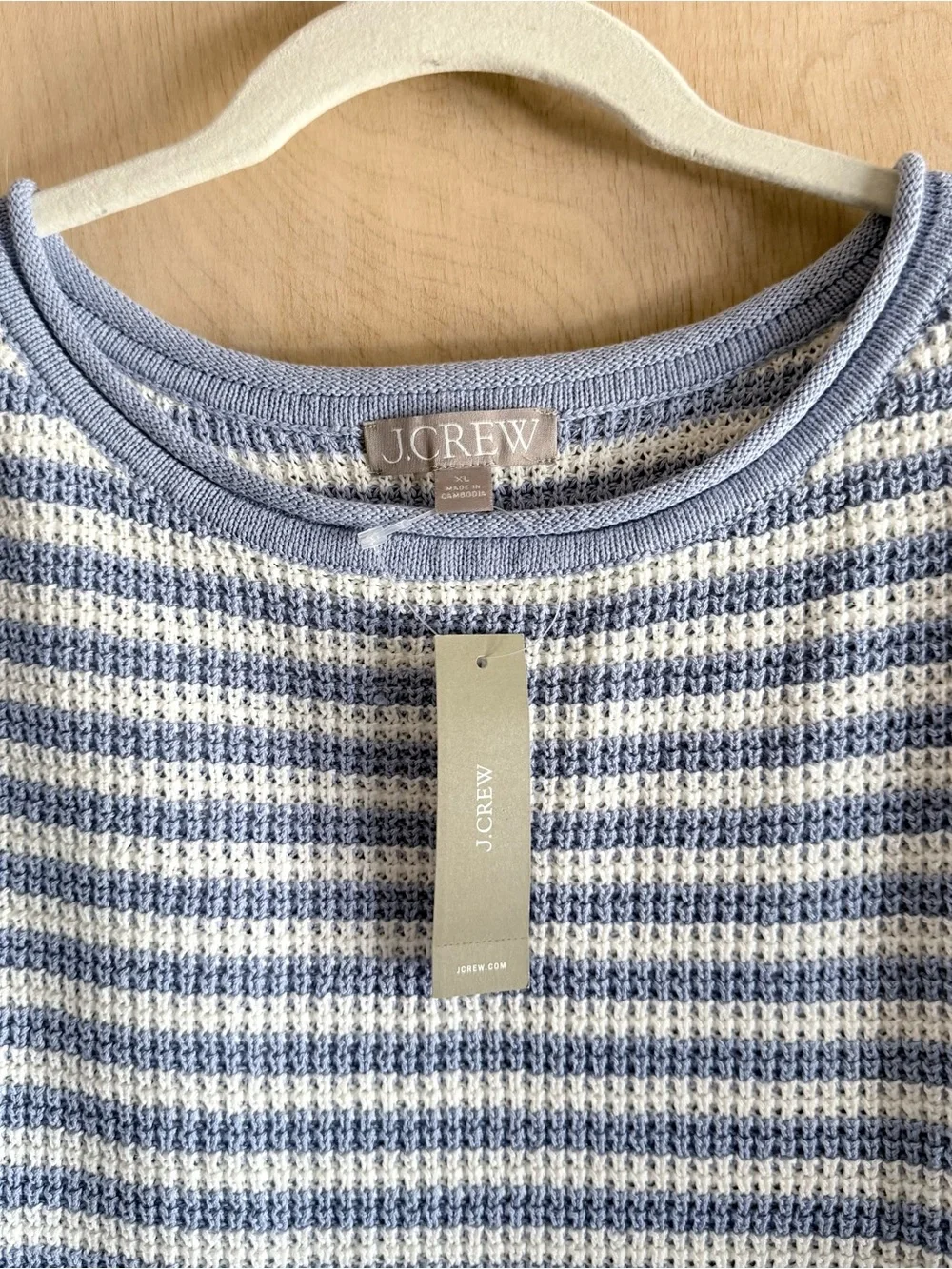 J.Crew Sweater Stripe Blue Ivory Cotton Linen Blend Women’s XL NWT Long Sleeve